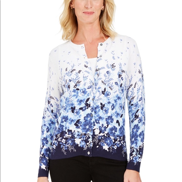 Womens Karen Scott Printed Cardigan 